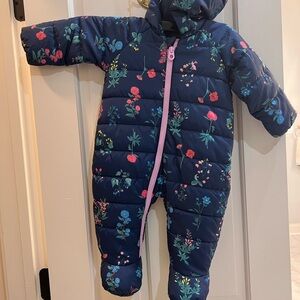 New Joules Floral Navy baby bunting suit